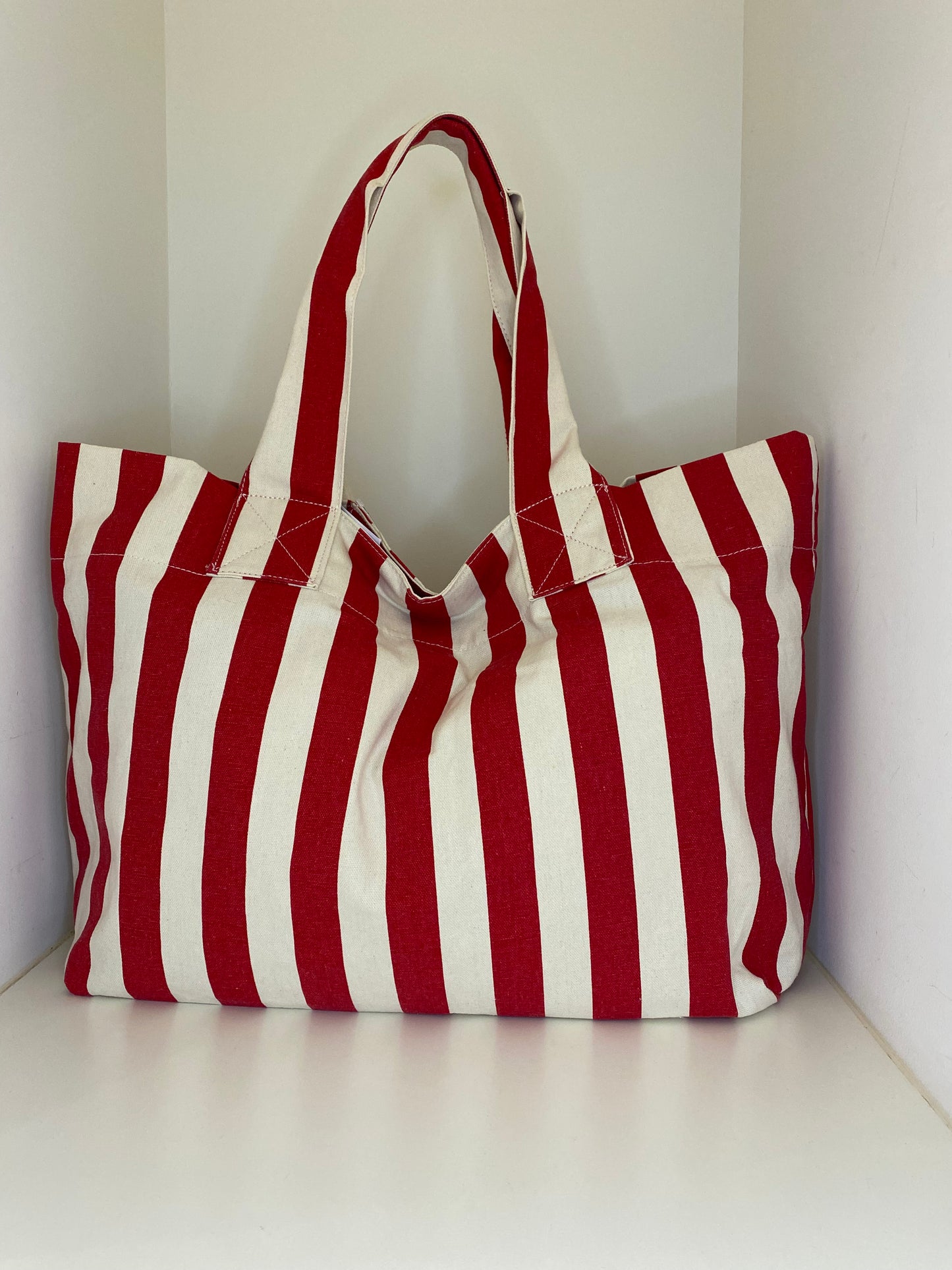 beach shopper cotton stripes rood
