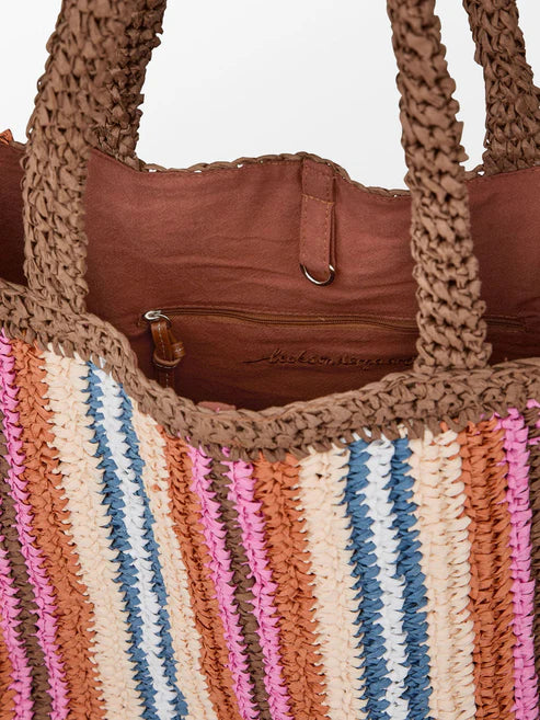 BeckSöndergaard Stripe Straw Tota bag mocha brown