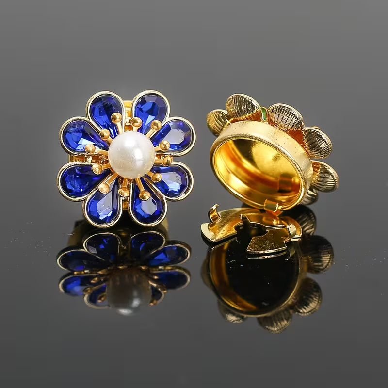 Button Covers   Rhinestone flower  blue