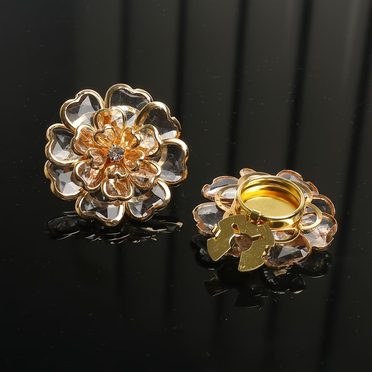 Button Covers   Women'S Floral Rhinestone   naturel