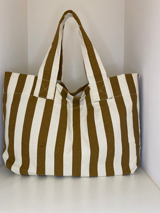 beach shopper  cotton stripes   cognac