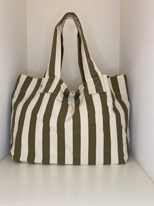 beach shopper  cotton stripes   taupe