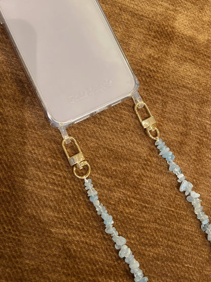 Folie à Trois  korte telefoonketting  Lagoon Stones  licht blauw