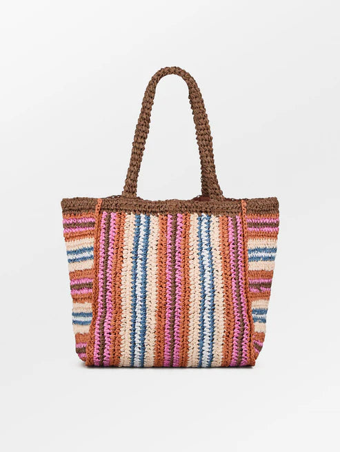 BeckSöndergaard  Stripe Straw Tota bag  mocha brown